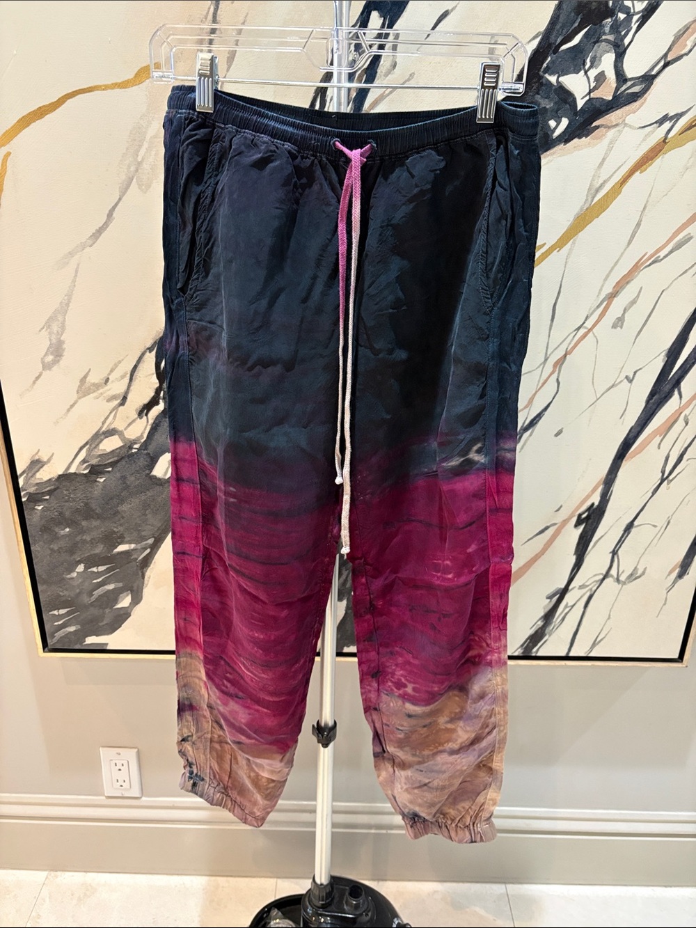 Hard Tail Tie-Dye Joggers in Black, Magenta & Tan